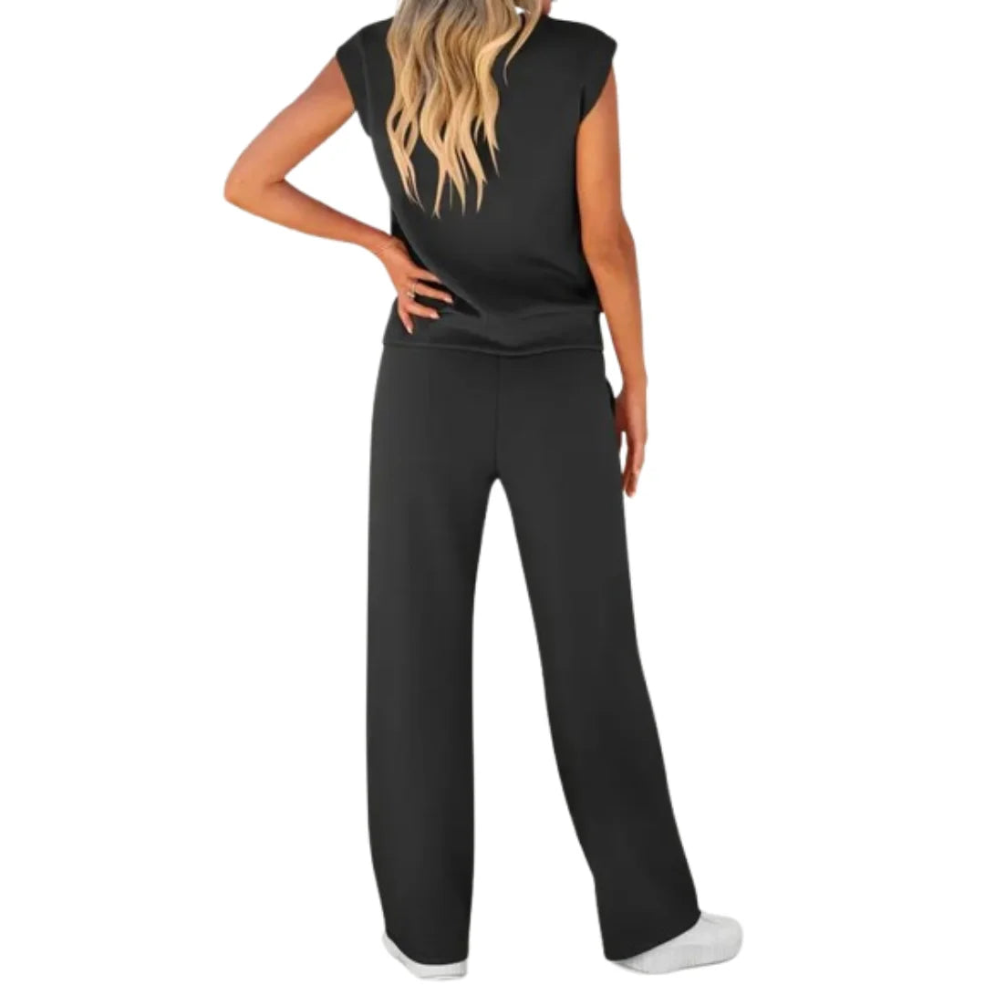 Women's Summer Two Piece Set with Sleeveless Top and Wide Leg Trousers