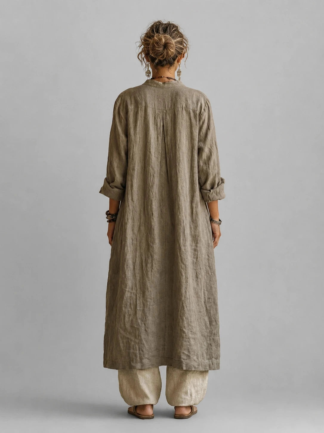 Women's Three Piece Linen Mix Set with Top, Cardigan and Wide Leg Trousers