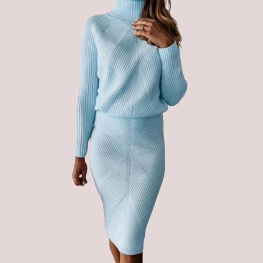 Womenâs Two-Piece Knit Set with Turtleneck Sweater and Skirt