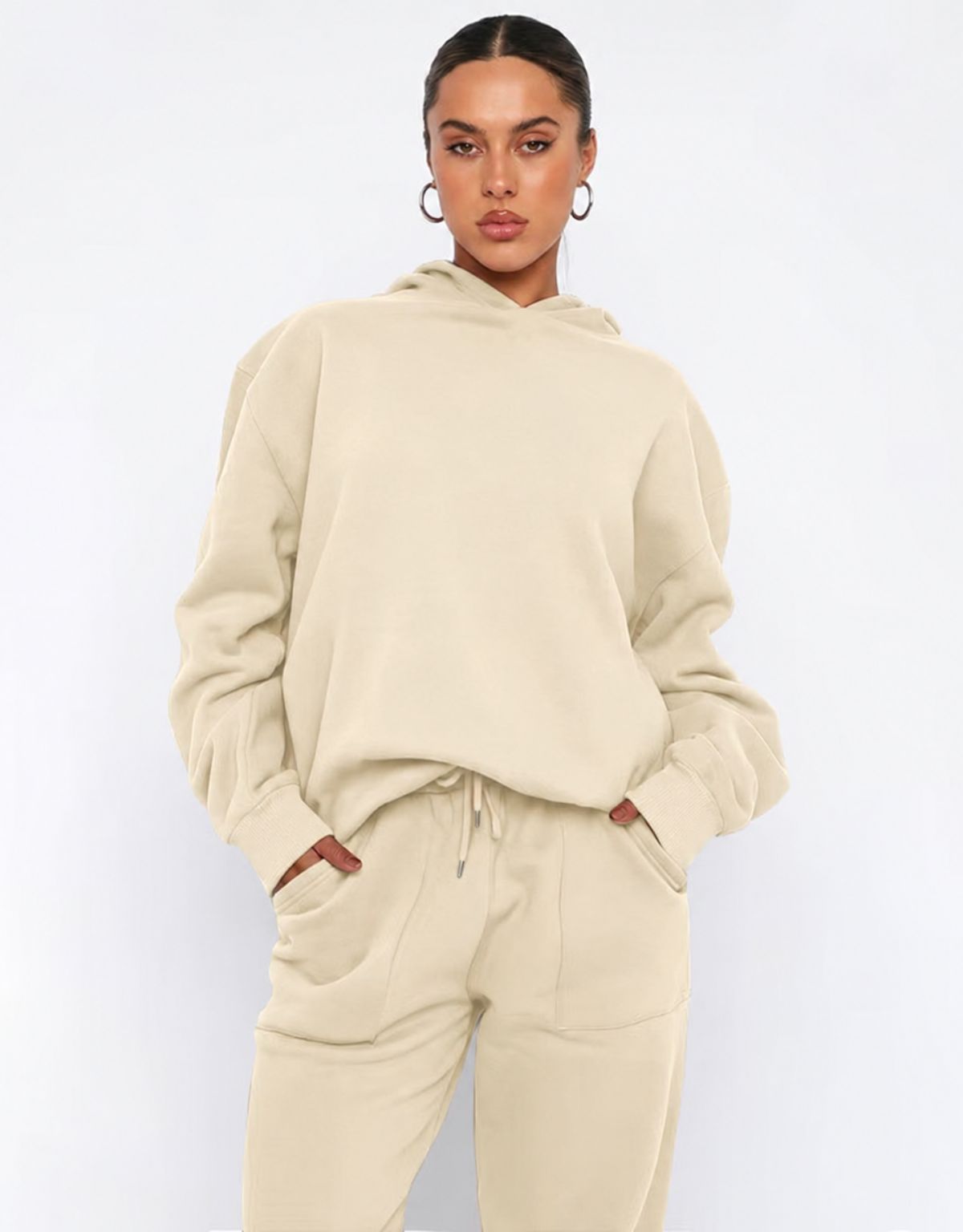 Women's Two Piece Hoodie and Joggers Set with Relaxed Fit