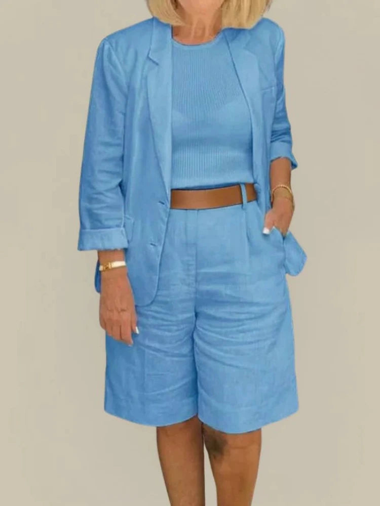 Women's Two Piece Set with Blazer and High Waist Shorts