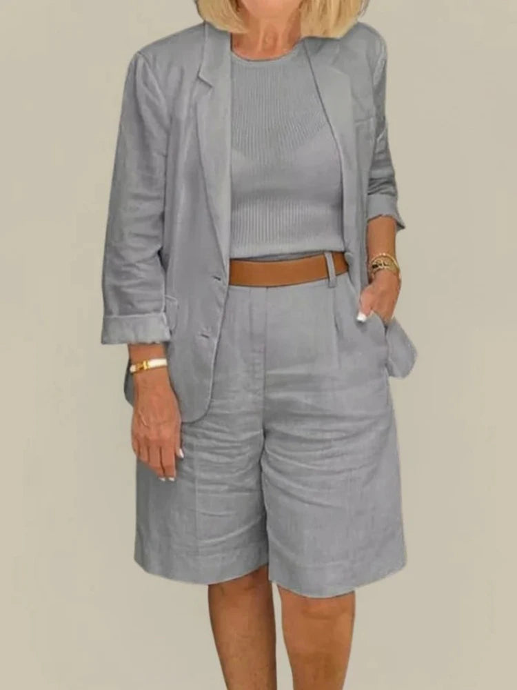 Women's Two Piece Set with Blazer and High Waist Shorts