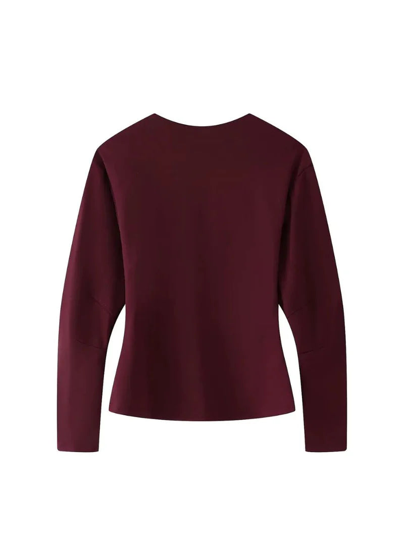 Women's Two Piece Set with Long Sleeve Top and Straight Leg Trousers