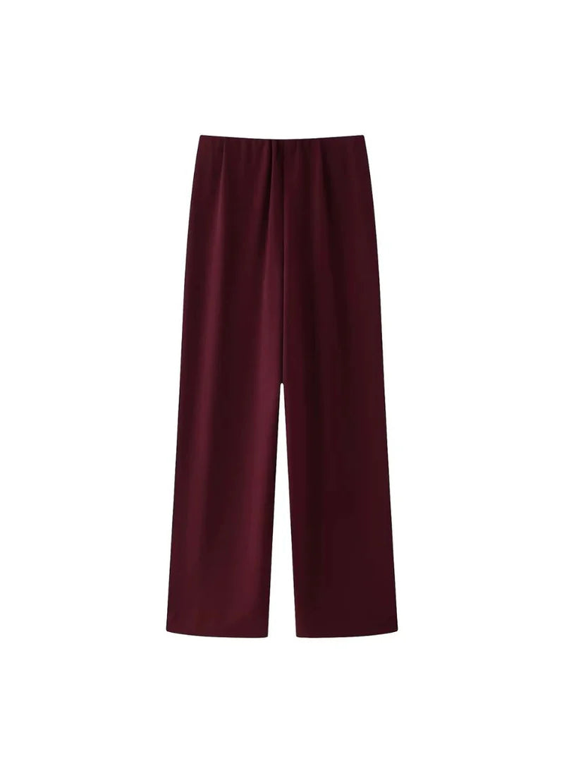 Women's Two Piece Set with Long Sleeve Top and Straight Leg Trousers