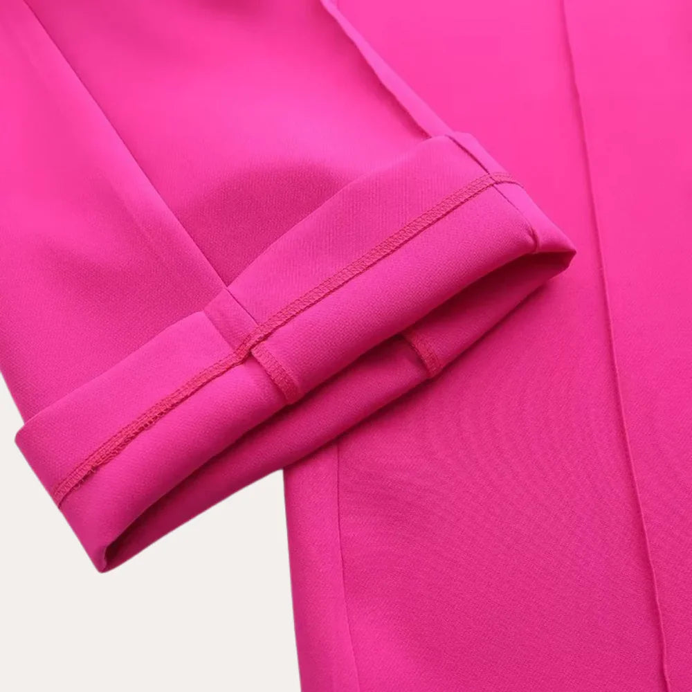 Women's Two Piece Set with Tie Waist Blazer and Straight Leg Trousers
