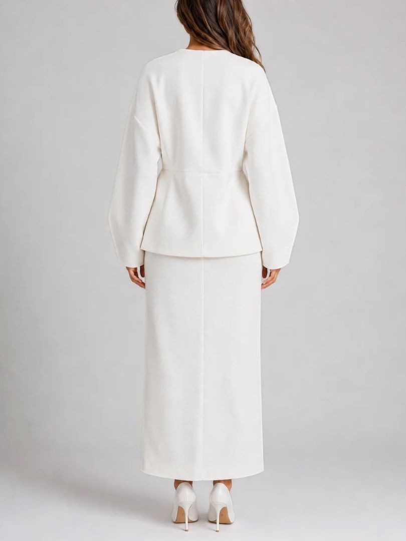 Women's Two Piece Set with V-Neck Peplum Jacket and Maxi Pencil Skirt