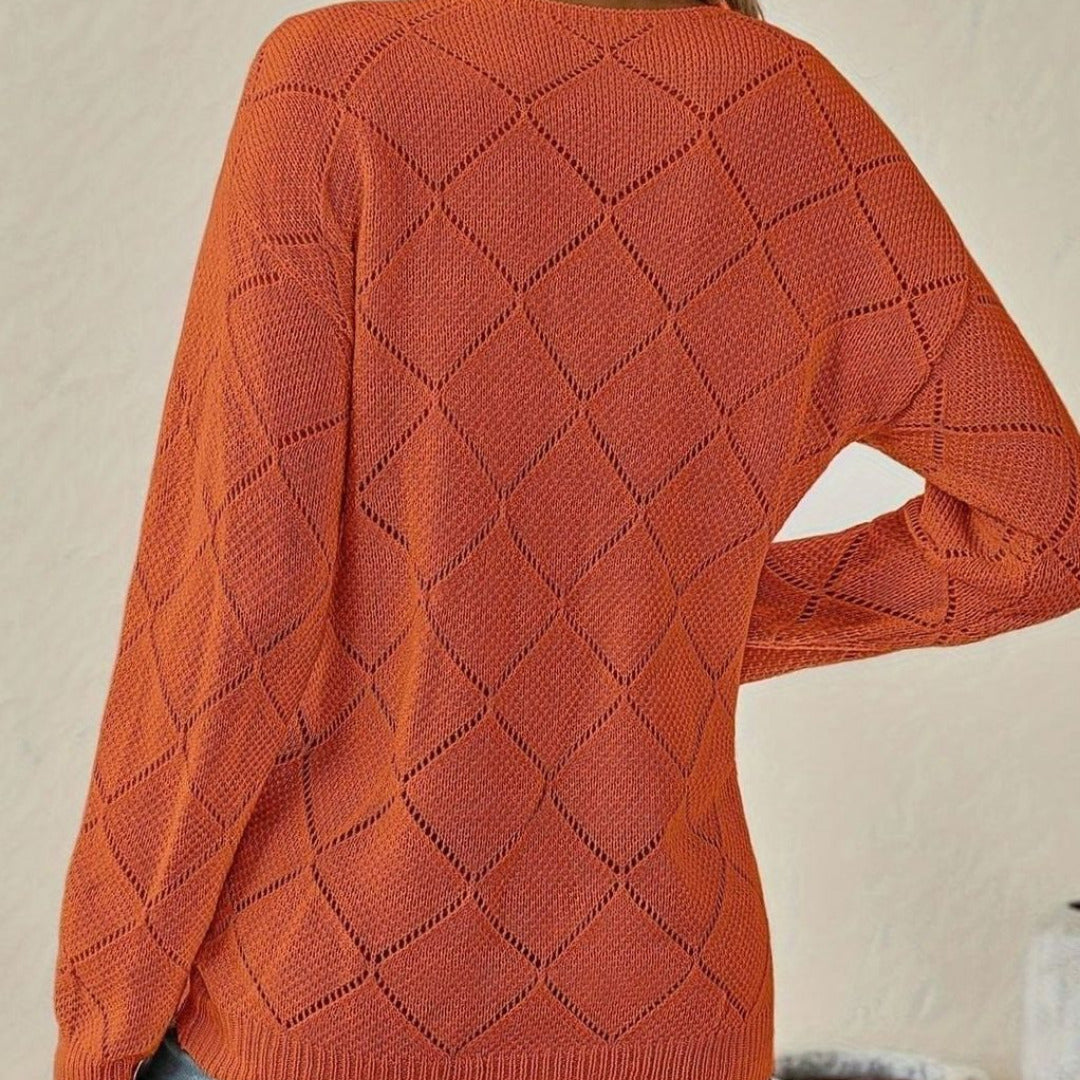 Women's V-Neck Diamond Openwork Knit Jumper