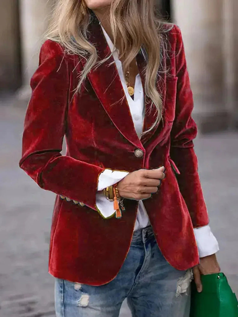 Women’s Velvet Blazer with Structured Design