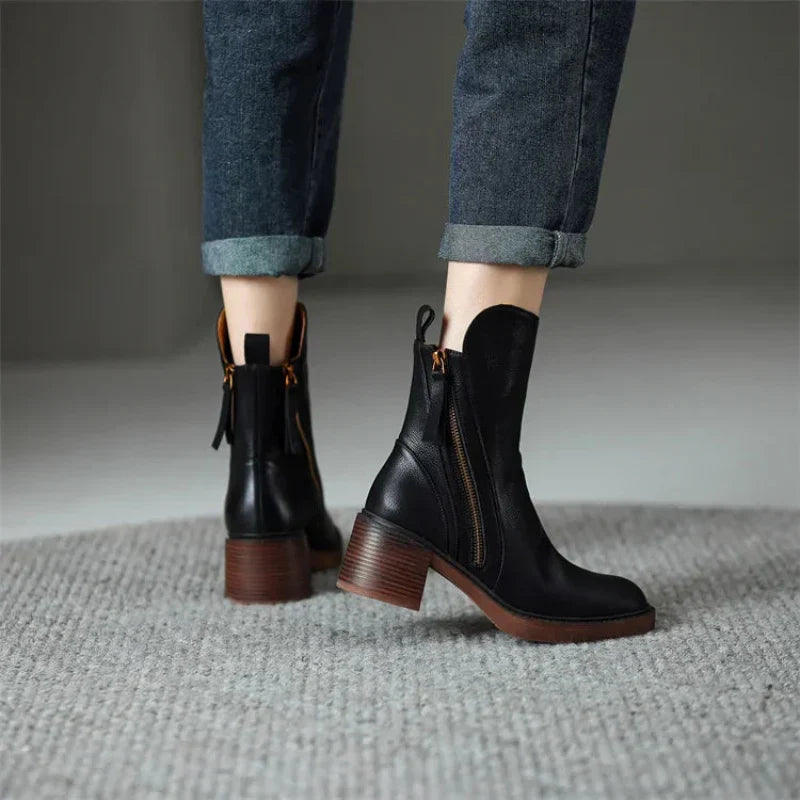 Women’s Zip-Up Ankle Boots with Block Heel