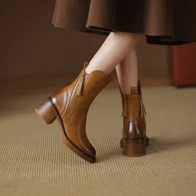 Women’s Zip-Up Ankle Boots with Block Heel