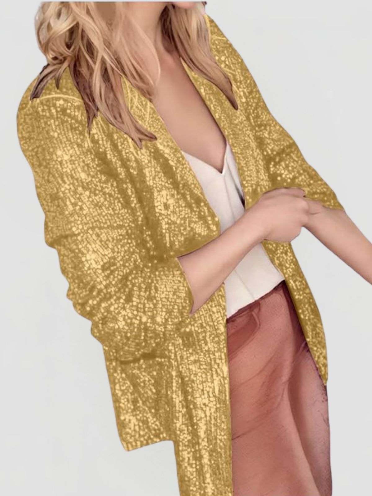 Women's Sequin Blazer with Open Front and Lapel Collar