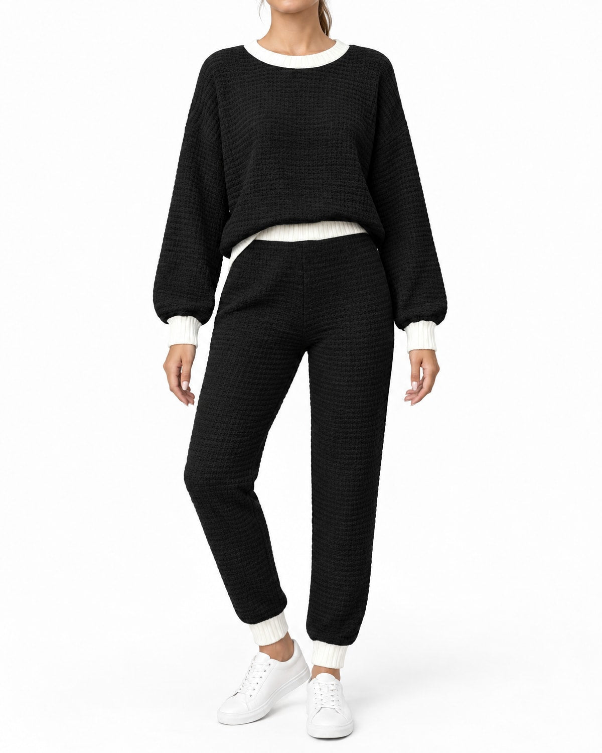 Women's Textured Jumper and Jogger Set with Contrast Trim