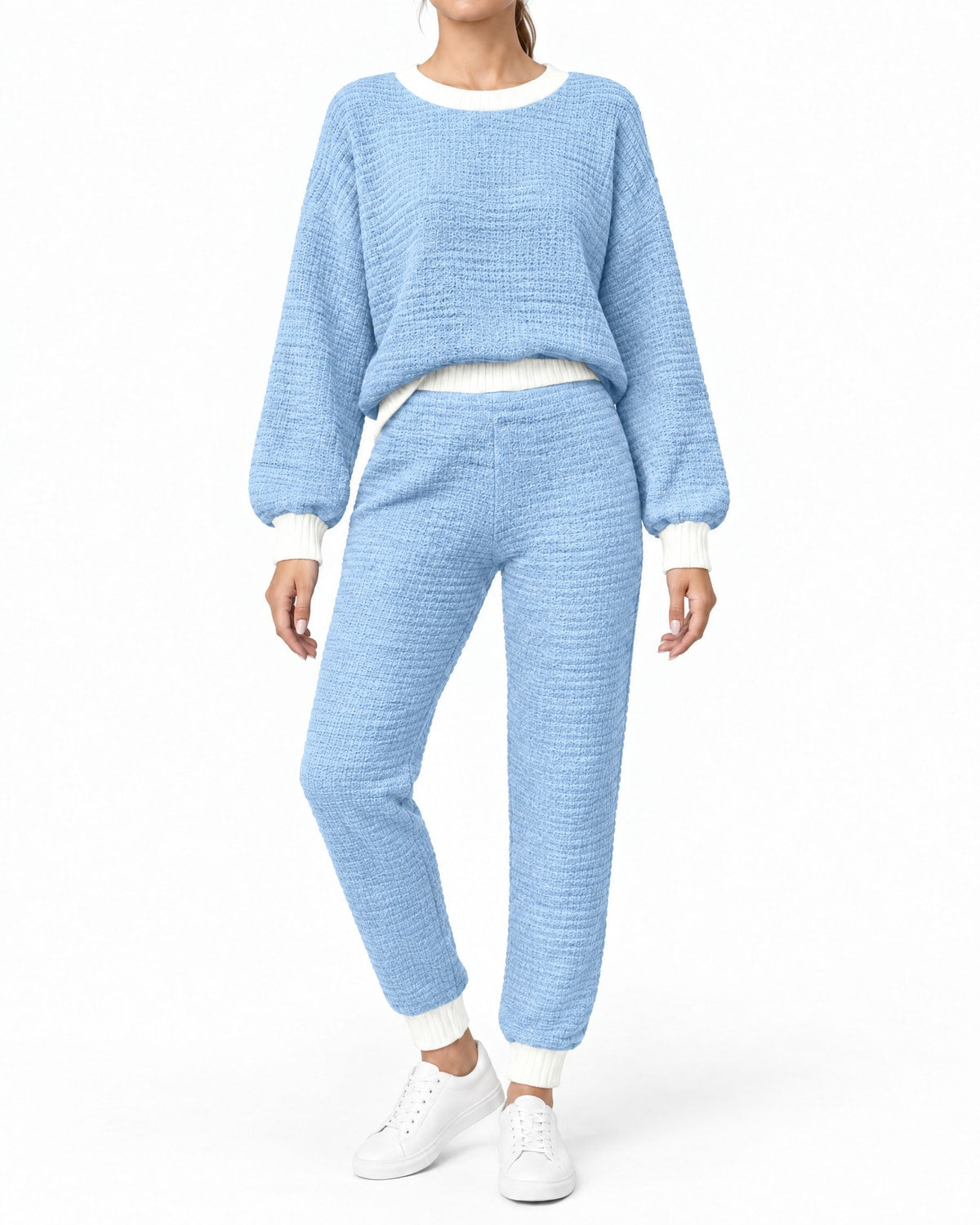 Women's Textured Jumper and Jogger Set with Contrast Trim