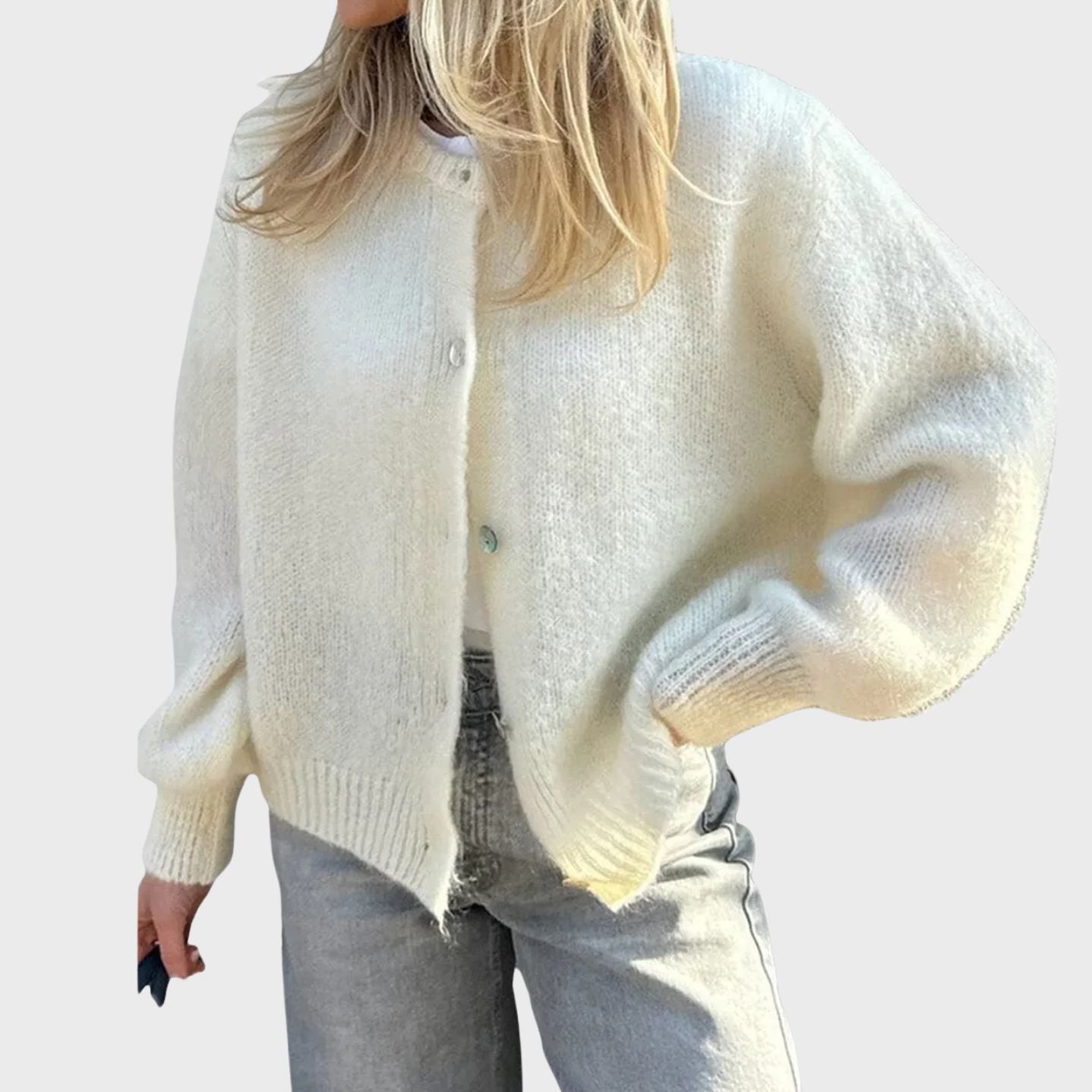 Button Closure Knit Cardigan with Round Neckline for Women