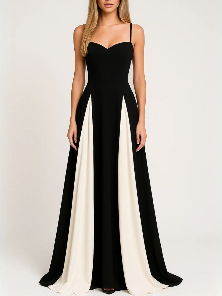 Contrast Panel Maxi Dress with Straps