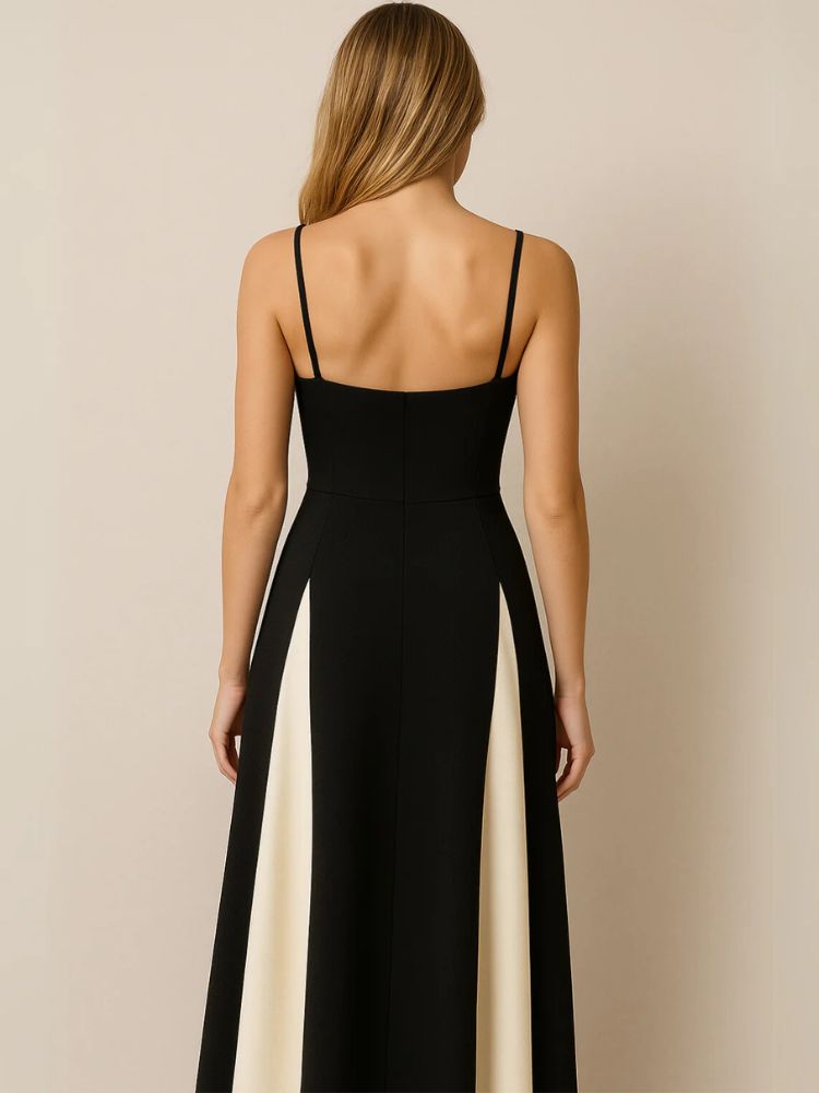Contrast Panel Maxi Dress with Straps