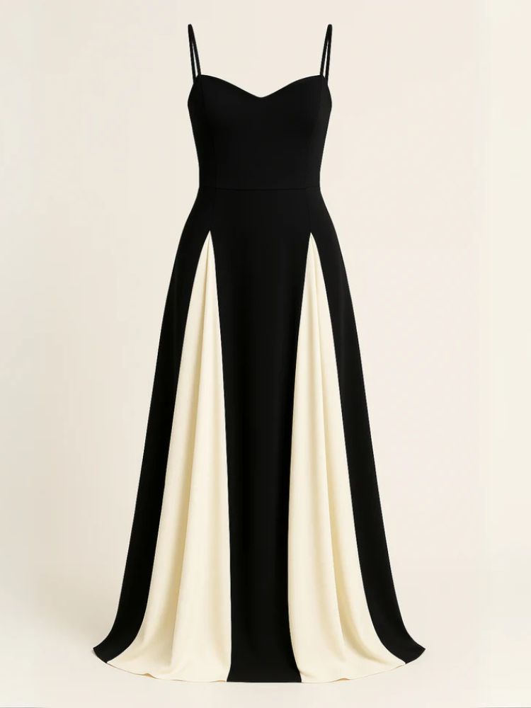 Contrast Panel Maxi Dress with Straps
