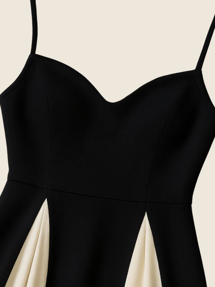 Contrast Panel Maxi Dress with Straps