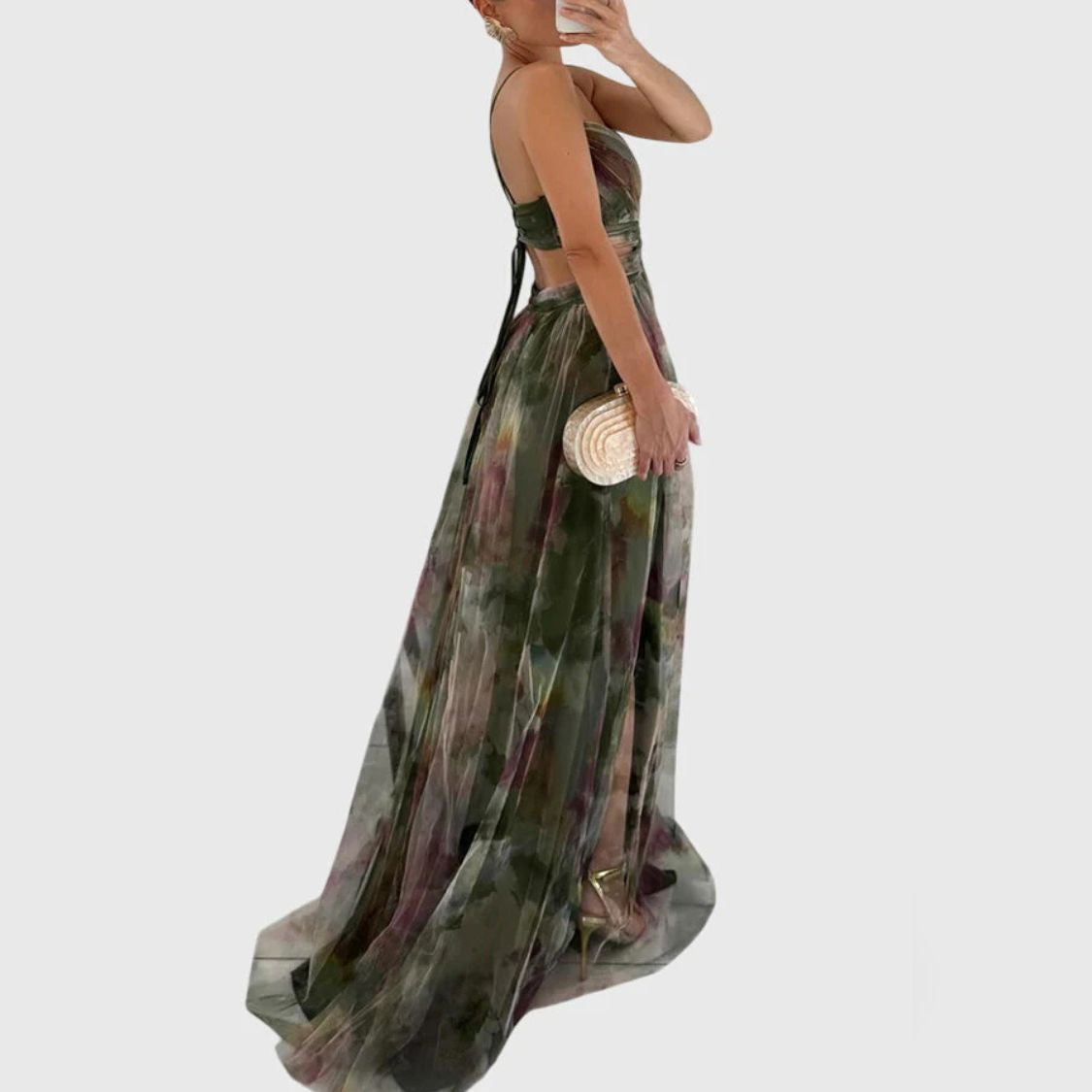 Floral Print Maxi Dress with Spaghetti Straps and Pleated Skirt