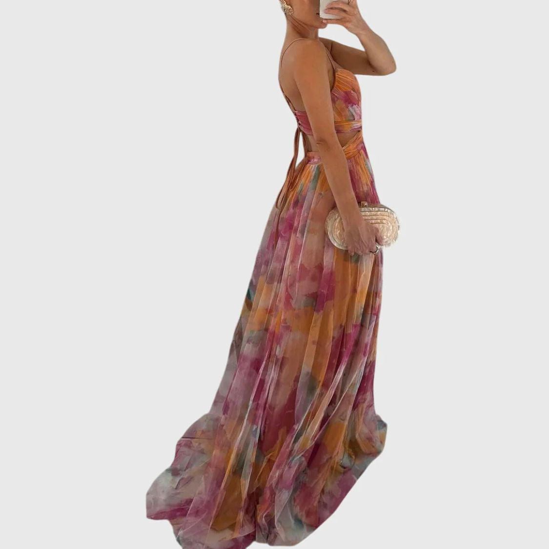 Floral Print Maxi Dress with Spaghetti Straps and Pleated Skirt