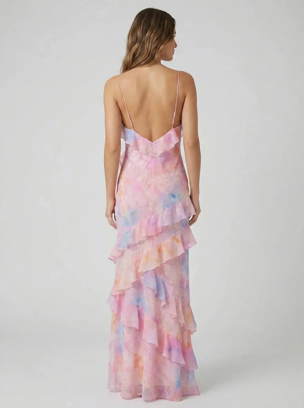 Floral Print Maxi Summer Dress with Ruffles