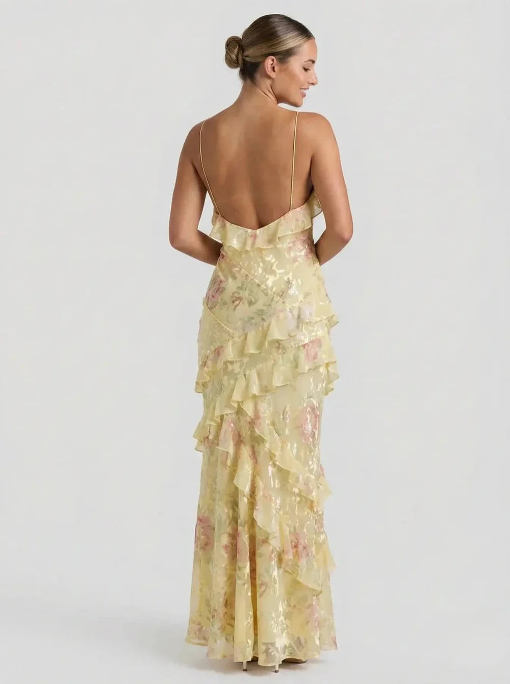 Floral Print Maxi Summer Dress with Ruffles