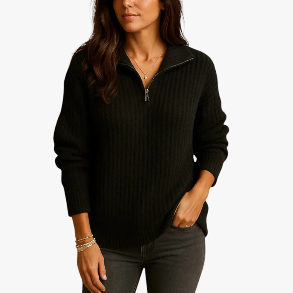 Half-Zip knit jumper with high collar for women