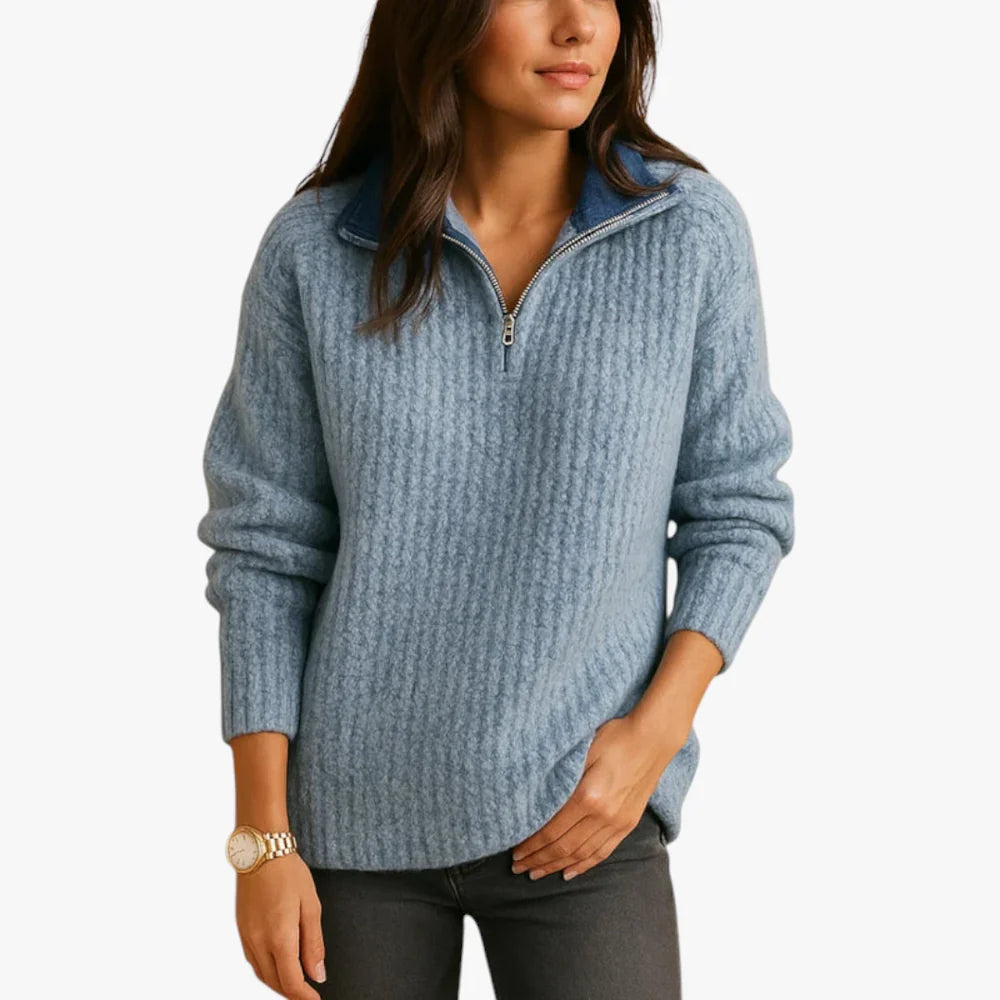 Half-Zip knit jumper with high collar for women
