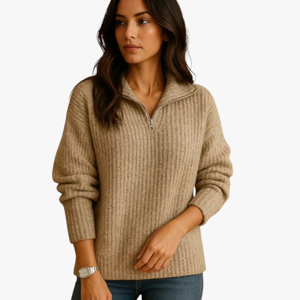 Half-Zip knit jumper with high collar for women