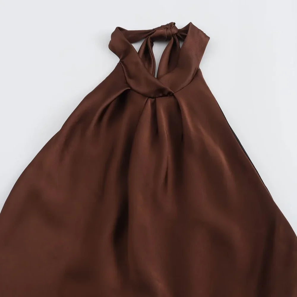 Halterneck Satin Look Maxi Dress with Open Back