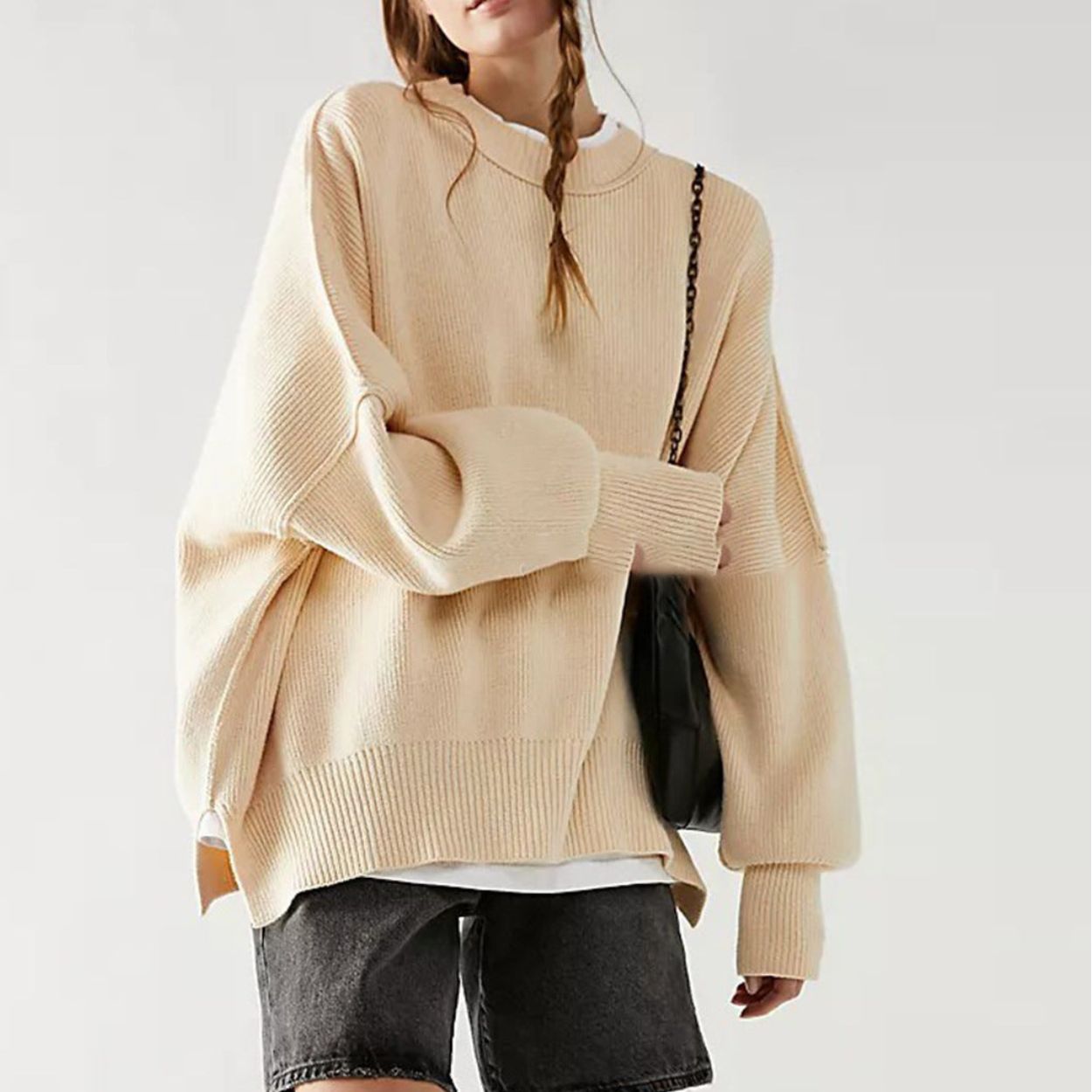 Knit Jumper with Round Neckline and Relaxed Fit for Women