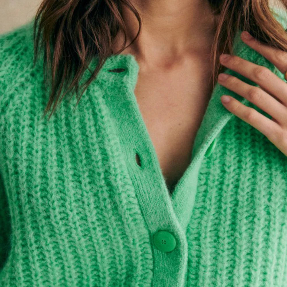 Knitted Cardigan with Button Details and Long Sleeves for Women