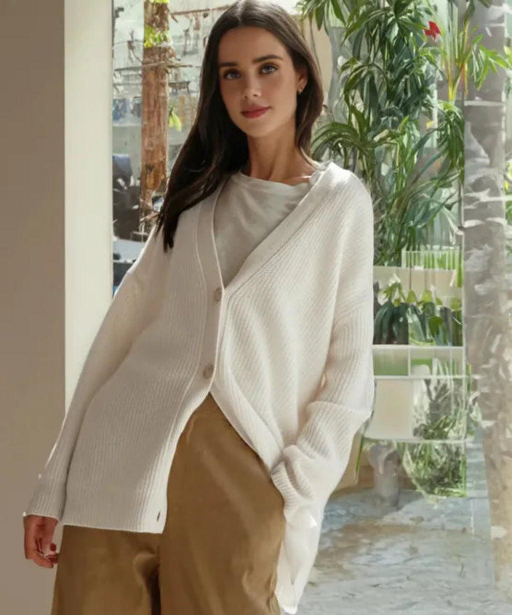Knitted Cardigan with Button Front and Long Sleeves for Women