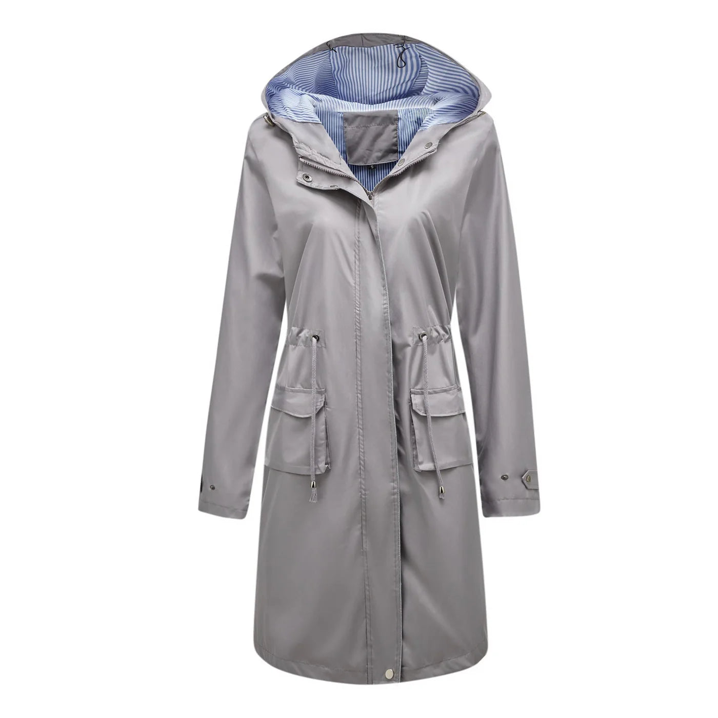 Long hooded coat with adjustable waist for women