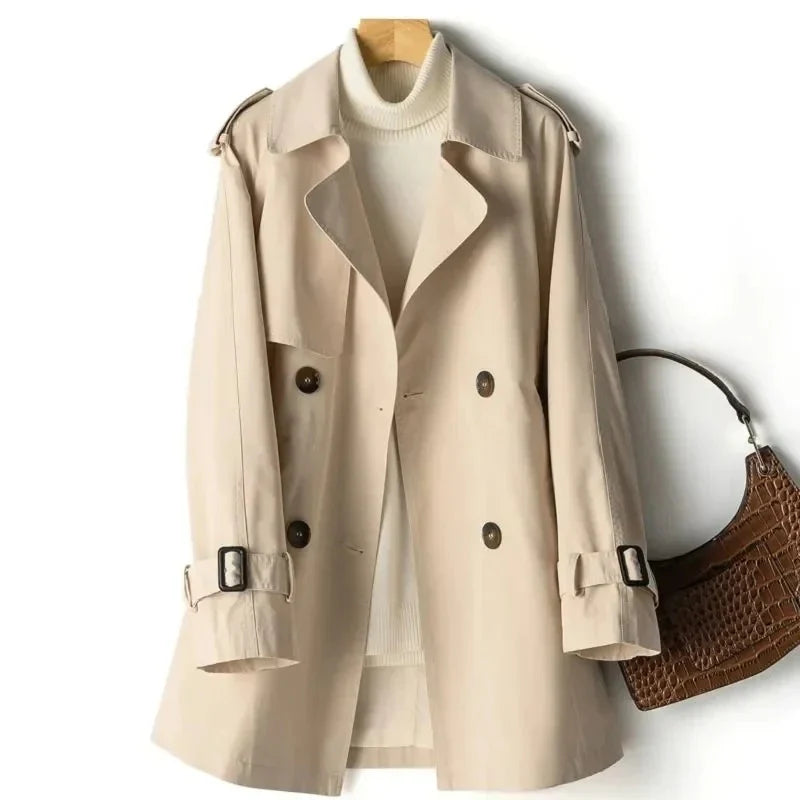 Long sleeve trench coat with drawstring waist for women