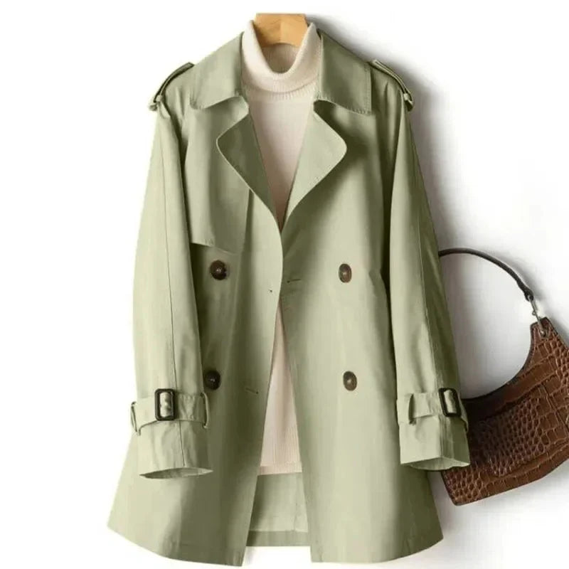 Long sleeve trench coat with drawstring waist for women
