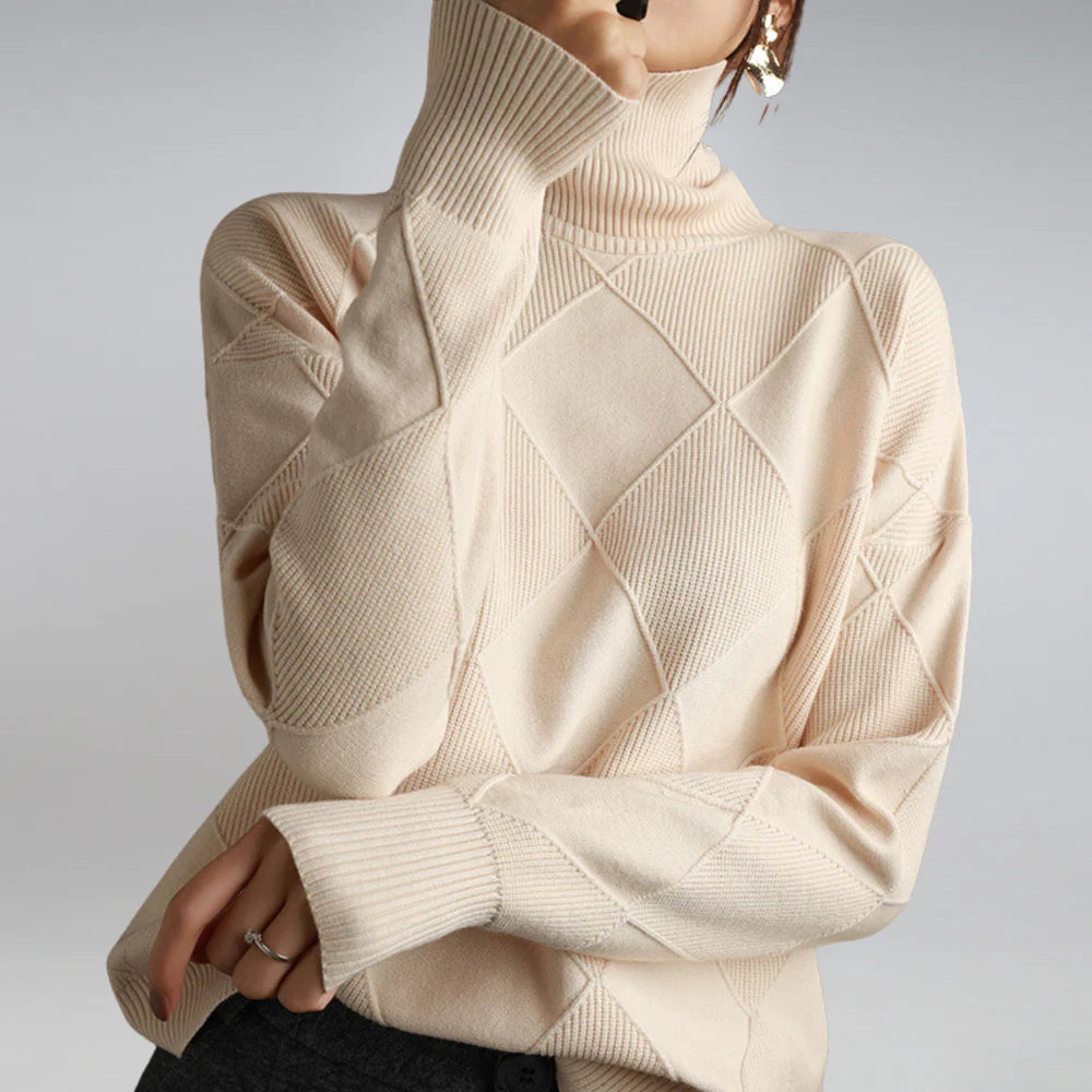 Long sleeve turtleneck jumper with ribbed details for women