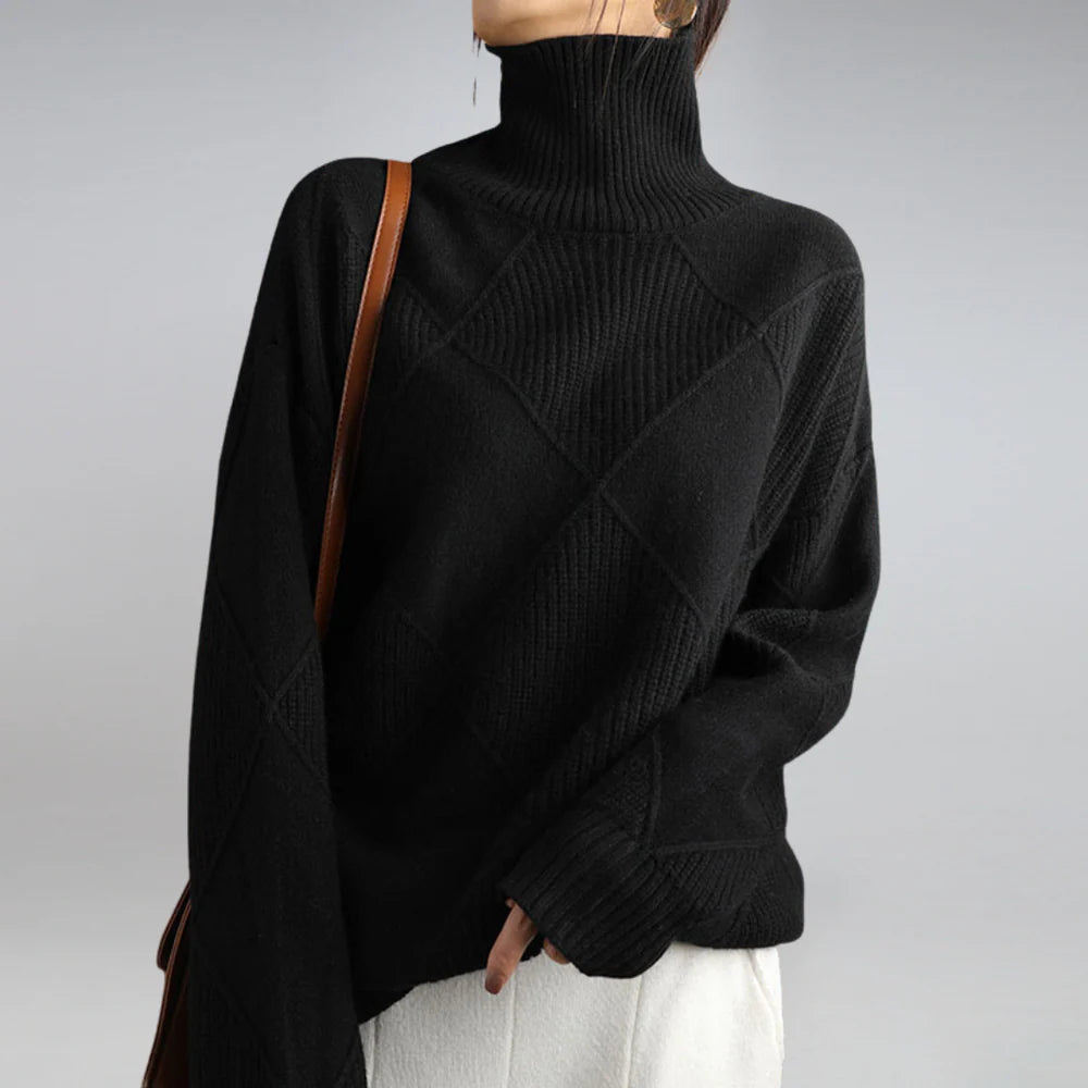 Long sleeve turtleneck jumper with ribbed details for women