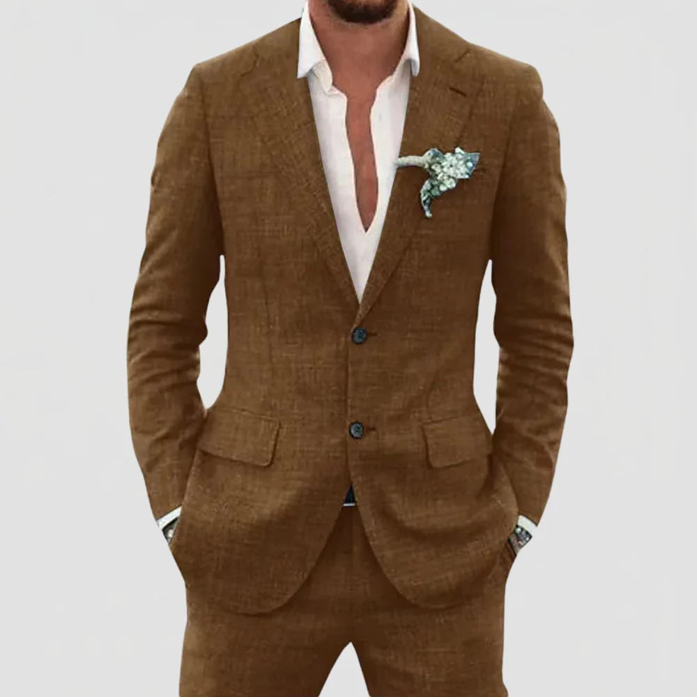 Men's 2-Piece Linen Mix Suit with Blazer and Trousers