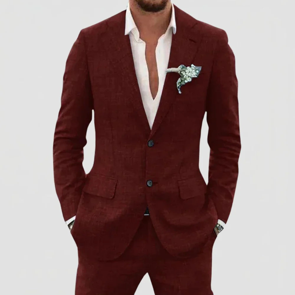 Men's 2-Piece Linen Mix Suit with Blazer and Trousers
