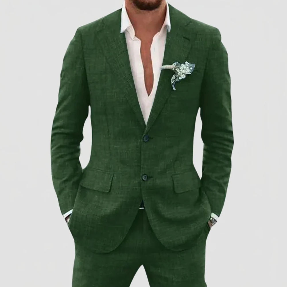 Men's 2-Piece Linen Mix Suit with Blazer and Trousers