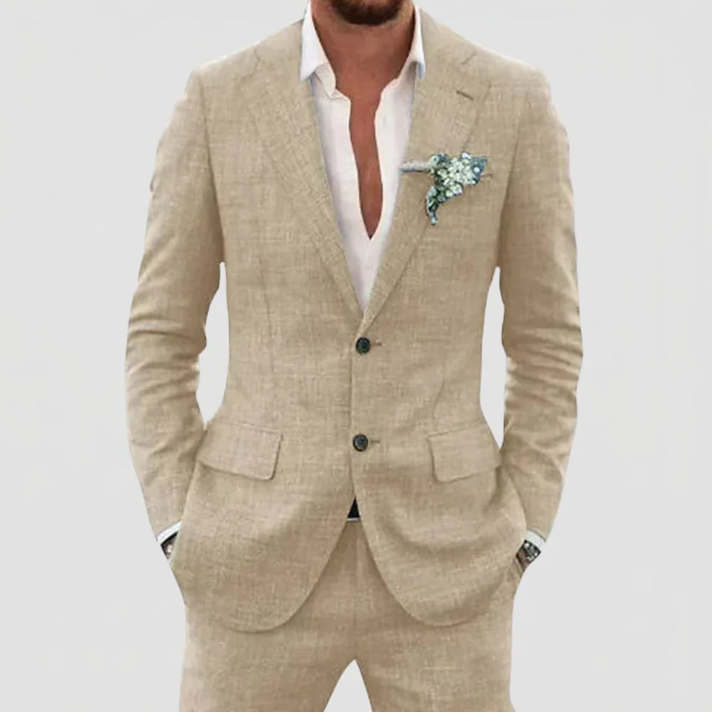 Men's 2-Piece Linen Mix Suit with Blazer and Trousers