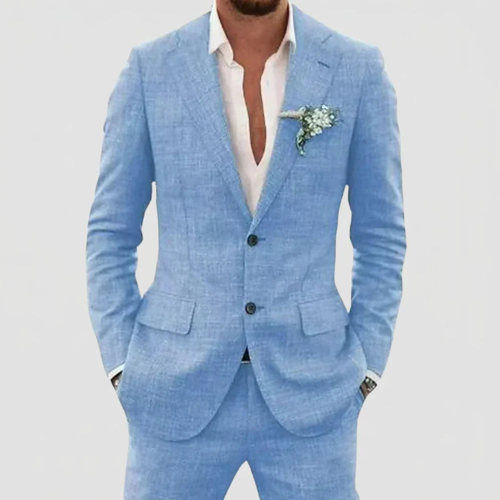 Men's 2-Piece Linen Mix Suit with Blazer and Trousers