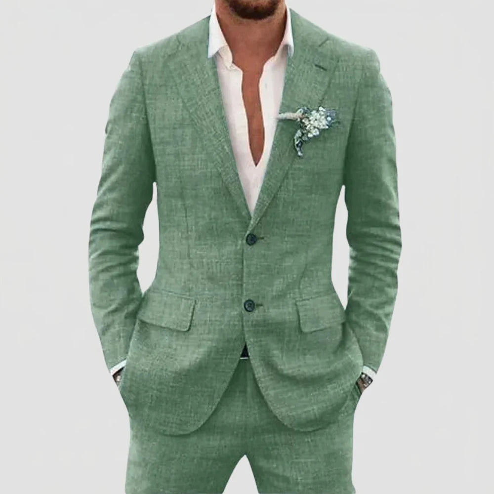Men's 2-Piece Linen Mix Suit with Blazer and Trousers