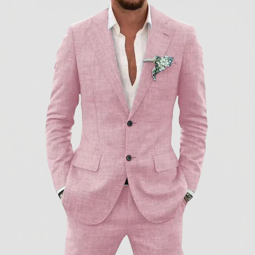 Men's 2-Piece Linen Mix Suit with Blazer and Trousers