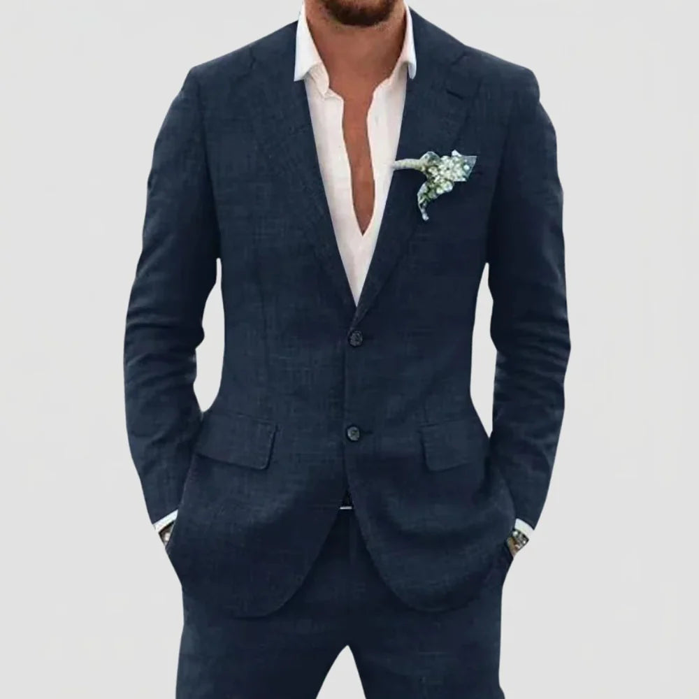Men's 2-Piece Linen Mix Suit with Blazer and Trousers