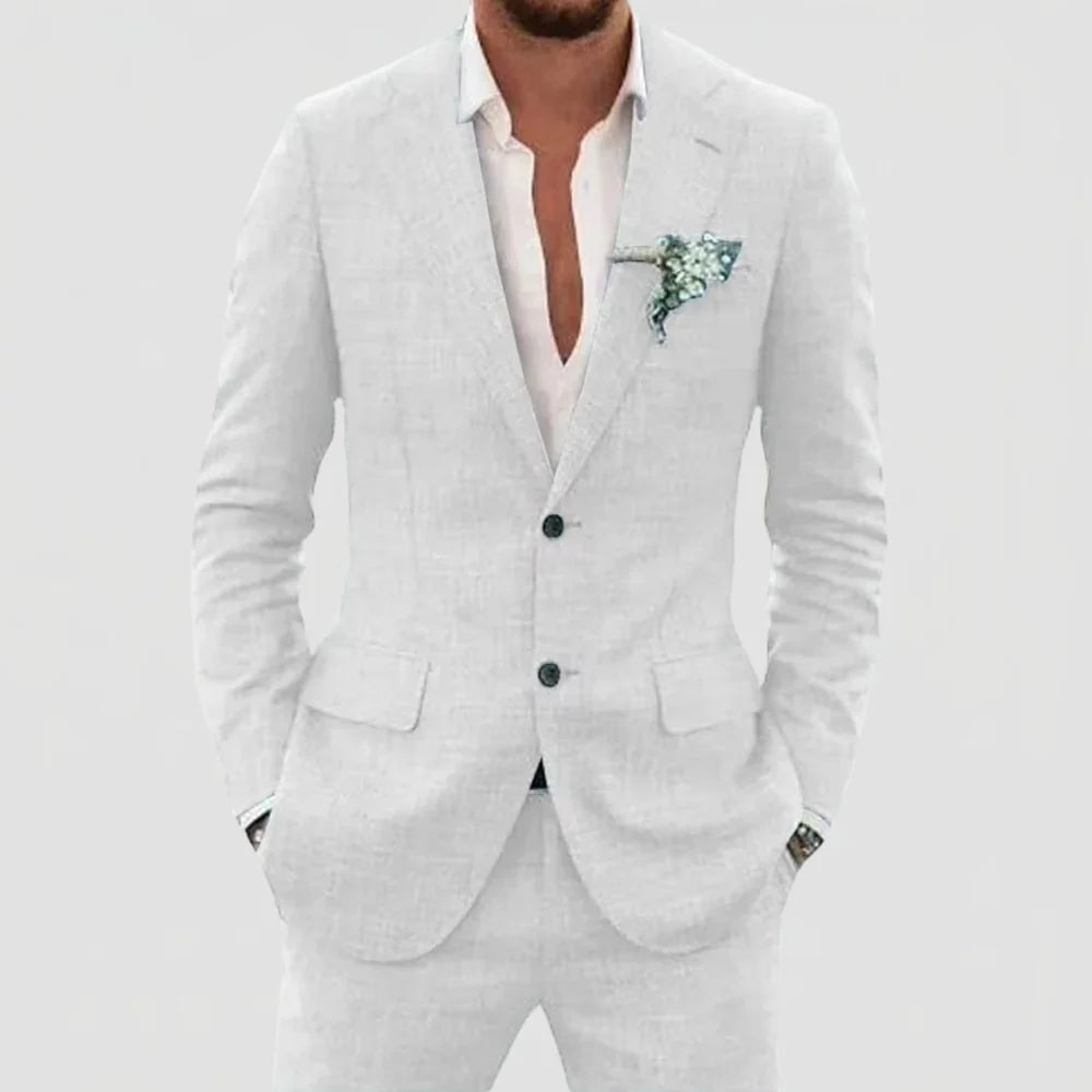 Men's 2-Piece Linen Mix Suit with Blazer and Trousers