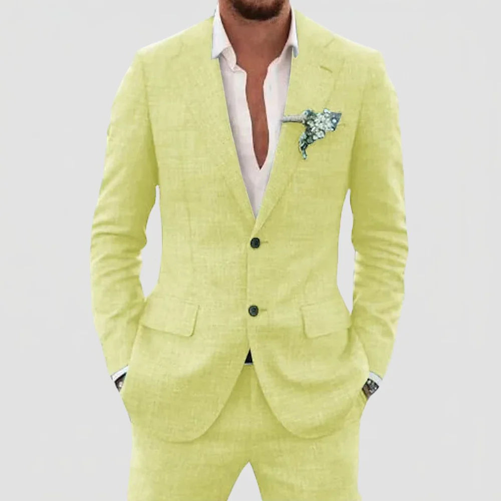 Men's 2-Piece Linen Mix Suit with Blazer and Trousers