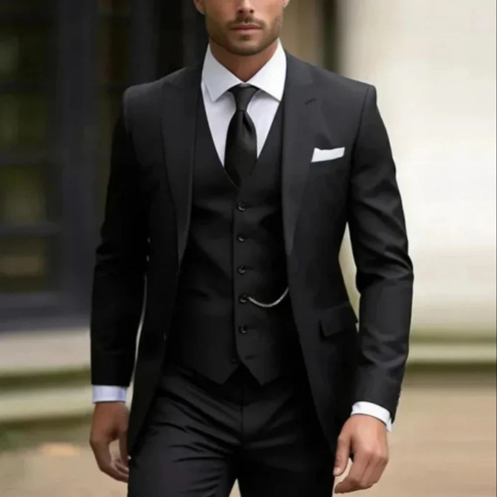 Men's 3-Piece Formal Suit with Blazer, Waistcoat and Trousers