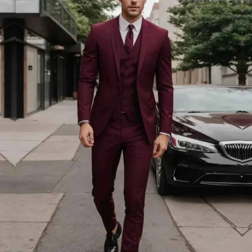 Men's 3-Piece Formal Suit with Blazer, Waistcoat and Trousers